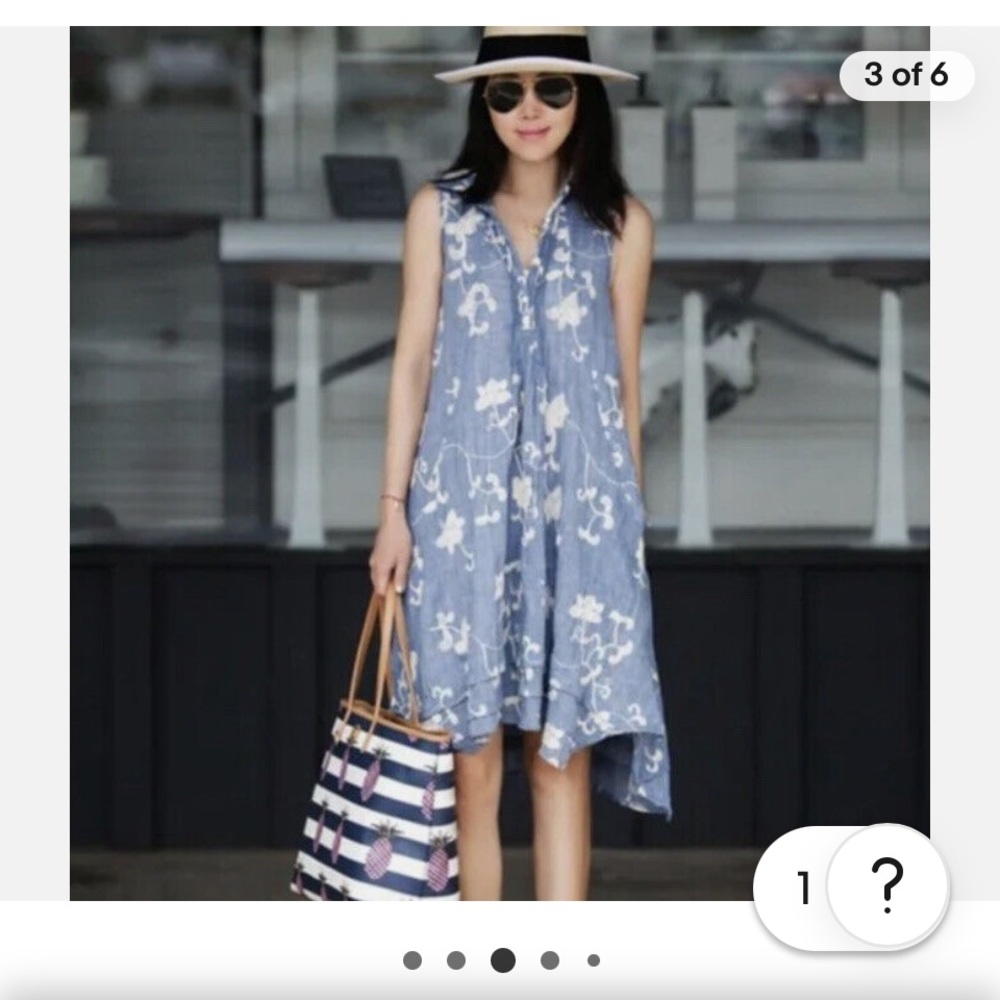 Anthropologie Isabella Sinclair Tillie Embroidered  Floral Blue Dress - Picture 3 of 12